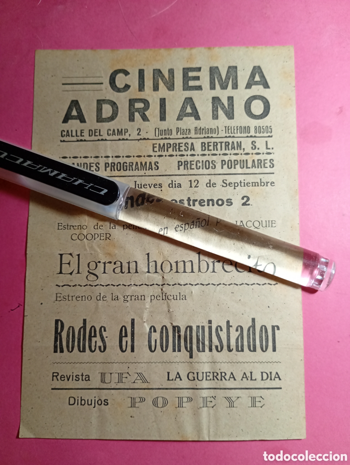 Enciclopedias de segunda mano: CINE ADRIANO BCN 1936 circa. 'el gran hombrecito' y 'rodes el conquistador'