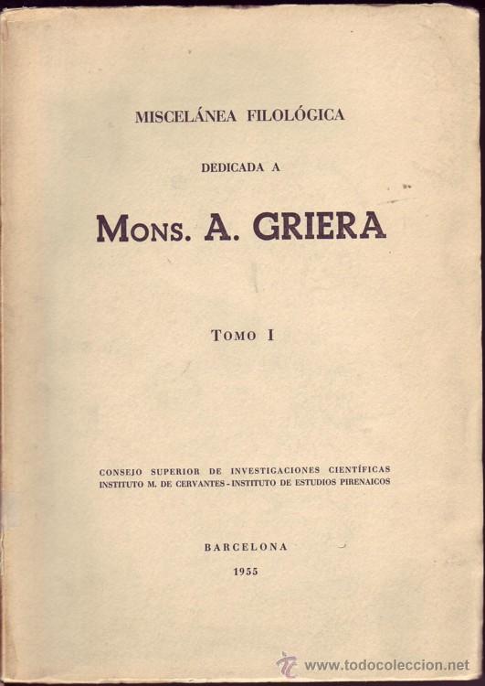 Libros de segunda mano: Miscel&aacute;nea Filol&oacute;gica. Mons. A. GRIERA. - Foto 1