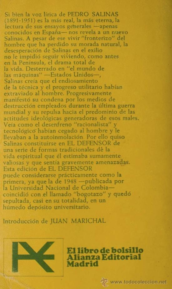 Libros de segunda mano: PEDRO SALINAS / EL DEFENSOR. INTRODUCCI&Oacute;N DE JUAN MARICHAL. - Foto 2
