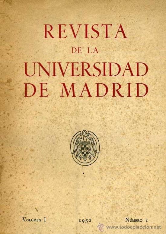 Libros de segunda mano: REVISTA DE LA UNIVERSIDAD DE MADRID A&Ntilde;O I N&ordm;1 (1952)