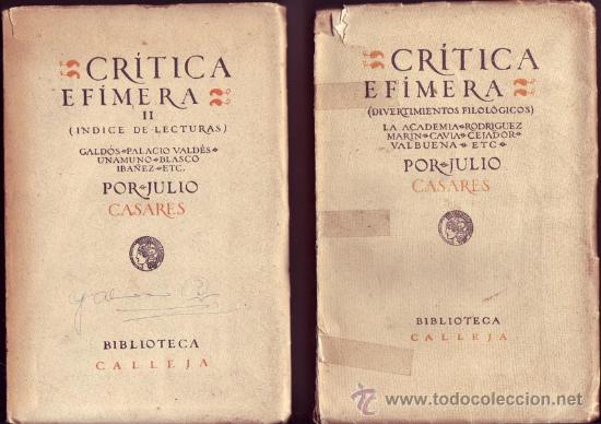 Libros de segunda mano: Cr&iacute;tica ef&iacute;mera. 2 Tomos. Julio CASARES. - Foto 1
