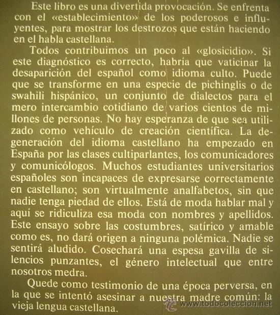 Libros de segunda mano: LA PERVERSION DEL LENGUAJE. AMANDO DE MIGUEL. ESPASA CALPE, 1985. . - Foto 2