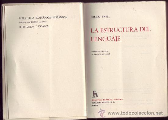 Libros de segunda mano: LA ESTRUCTURA DEL LENGUAJE, Bruno Snell. - Foto 1