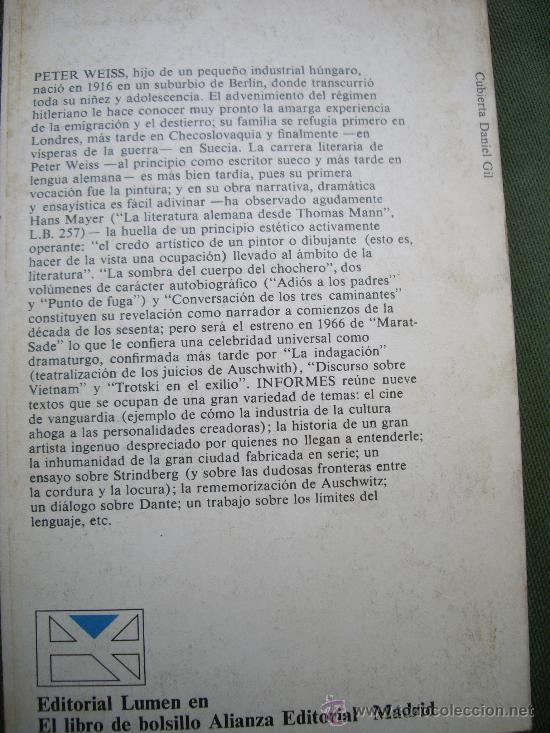 Libros de segunda mano: Peter Weiss: INFORMES, Ed.Alianza 1974 - Foto 2