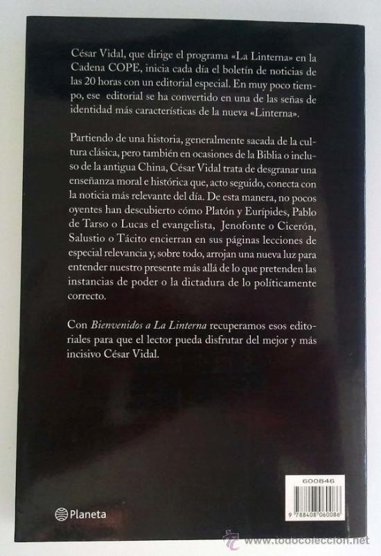Libros de segunda mano: Bienvenidos a la linterna. C&eacute;sar Vidal. Editorial Planeta. - Foto 2