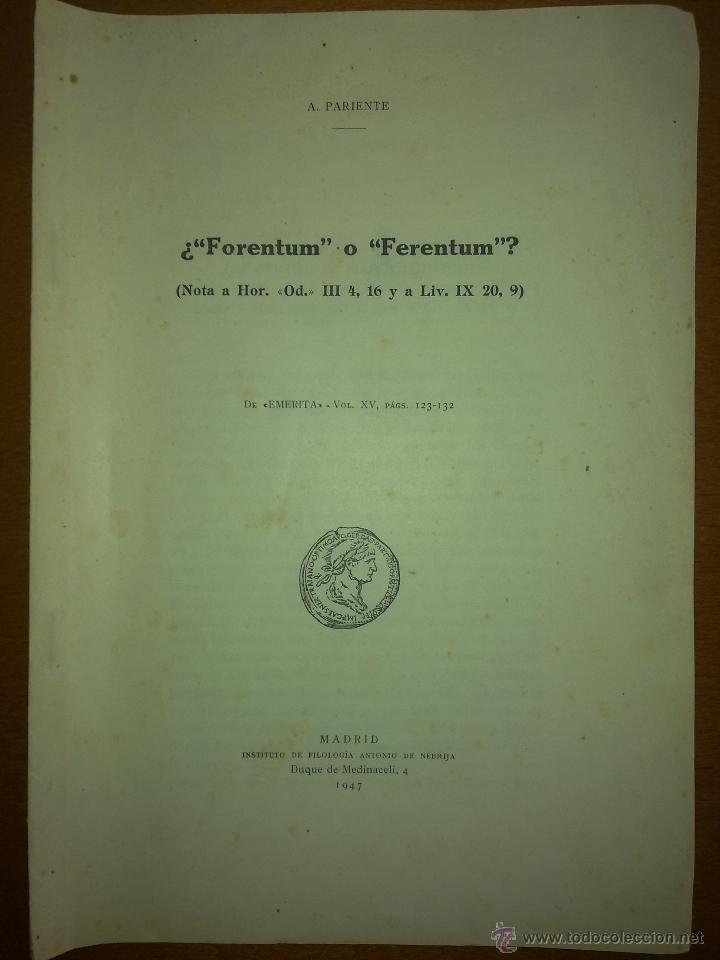 Libros de segunda mano: &iquest;FORENTUM O FERENTUM?, &Aacute;NGEL PARIENTE - Foto 1