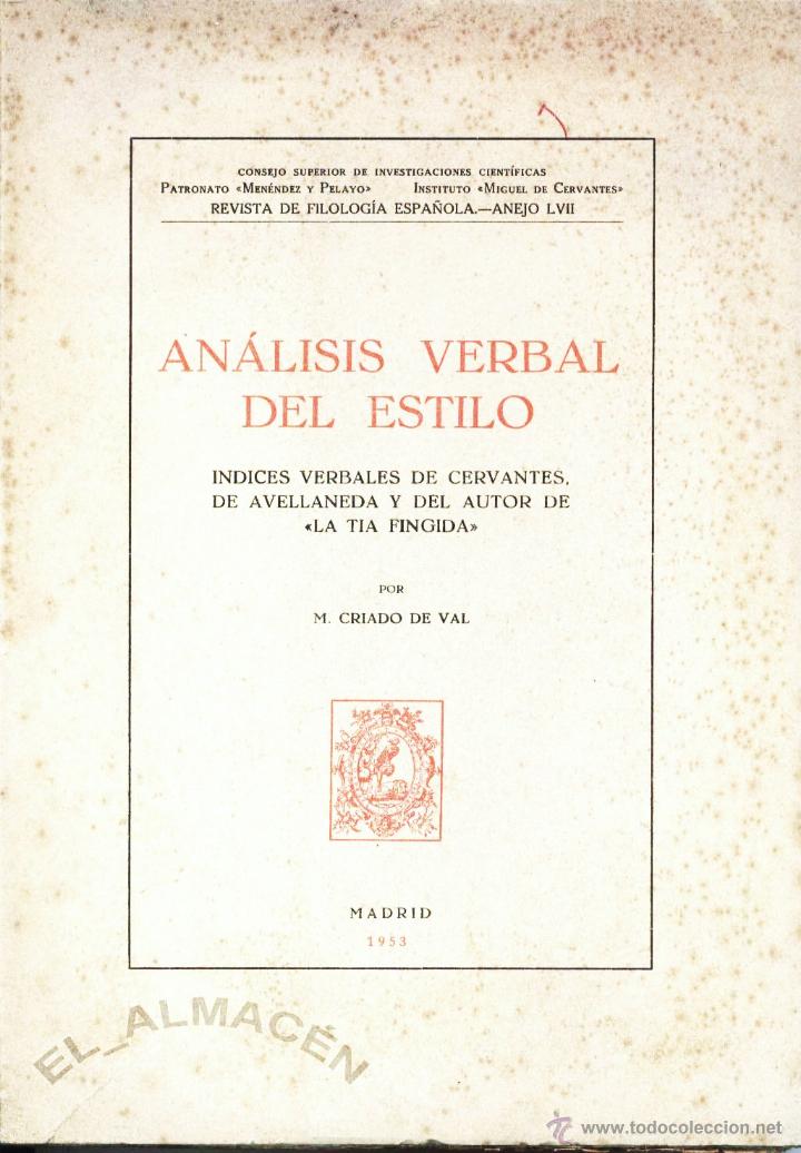 Libros de segunda mano: AN&Aacute;LISIS VERBAL DEL ESTILO (CRIADO DE VAL) 1954 - SIN USAR JAM&Aacute;S. - Foto 1