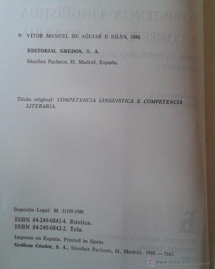 Libros de segunda mano: COMPETENCIA LING&Uuml;ISTICA Y COMPETENCIA LITERARIA ED. GREDOS - Foto 2
