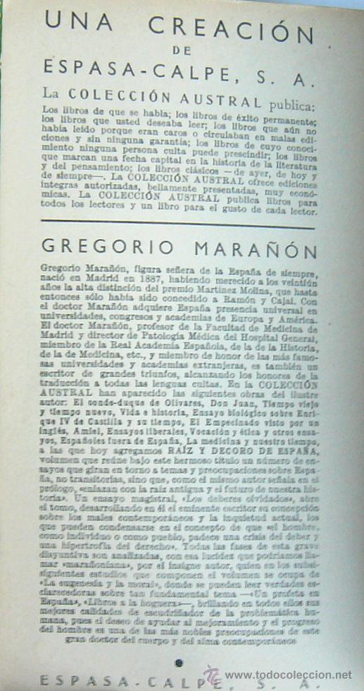 Libros de segunda mano: RAIZ Y DECORO DE ESPA&Ntilde;A - GREGORIO MARA&Ntilde;ON - Foto 3