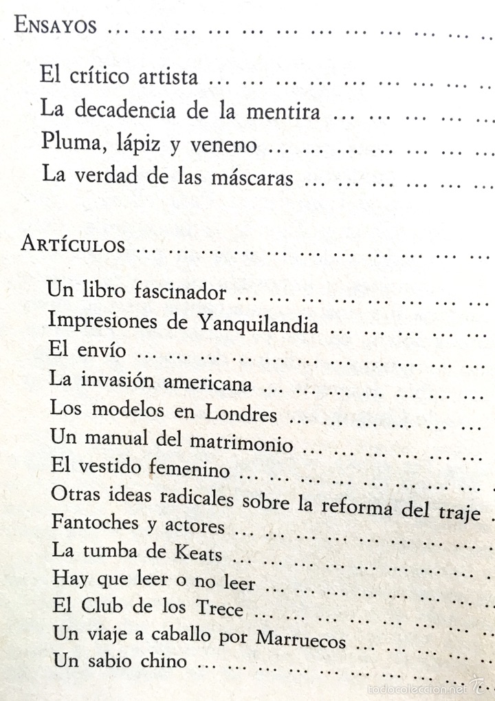 Oscar Wilde Ensayos Articulos Biblioteca Perso Sold Through Direct Sale