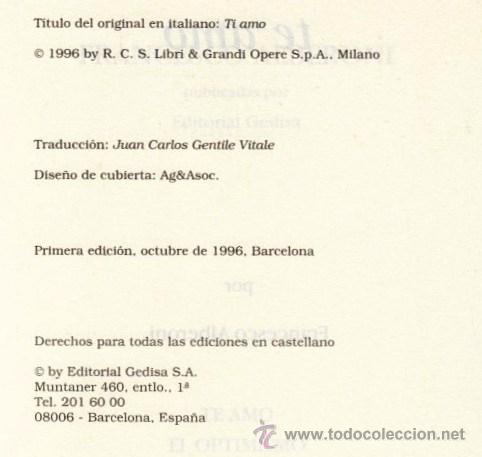 Libros de segunda mano: TE AMO - FRANCESCO ALBERONI. EDITORIAL GEDISA, 1996 - Foto 2