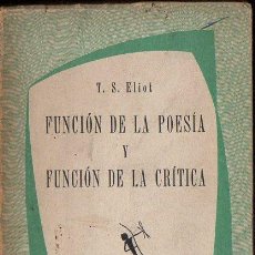 Libros de segunda mano: T. S. ELIOT : FUNCIÓN DE LA POESÍA Y FUNCIÓN DE LA CRÍTICA (SEIX BARRAL, 1955). Lote 91613640