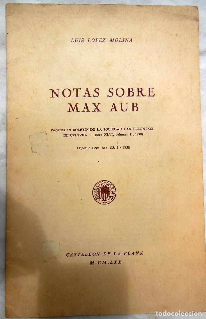 Libros de segunda mano: NOTAS SOBRE MAX AUB. LOPEZ MOLINA Luis. 1970 - Foto 1
