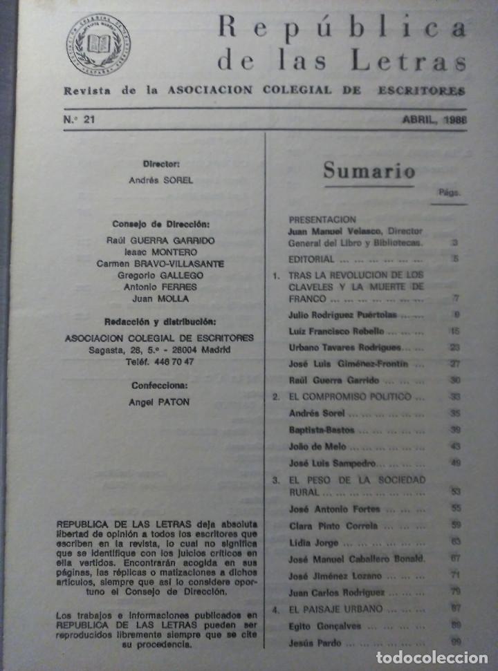 Libros de segunda mano: Rep&uacute;blica de las Letras, n&ordm; 21, abril 1988 - Foto 2