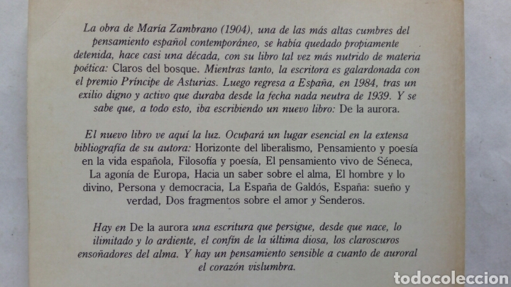Libros de segunda mano: De la Aurora. Mar&iacute;a Zambrano. - Foto 3