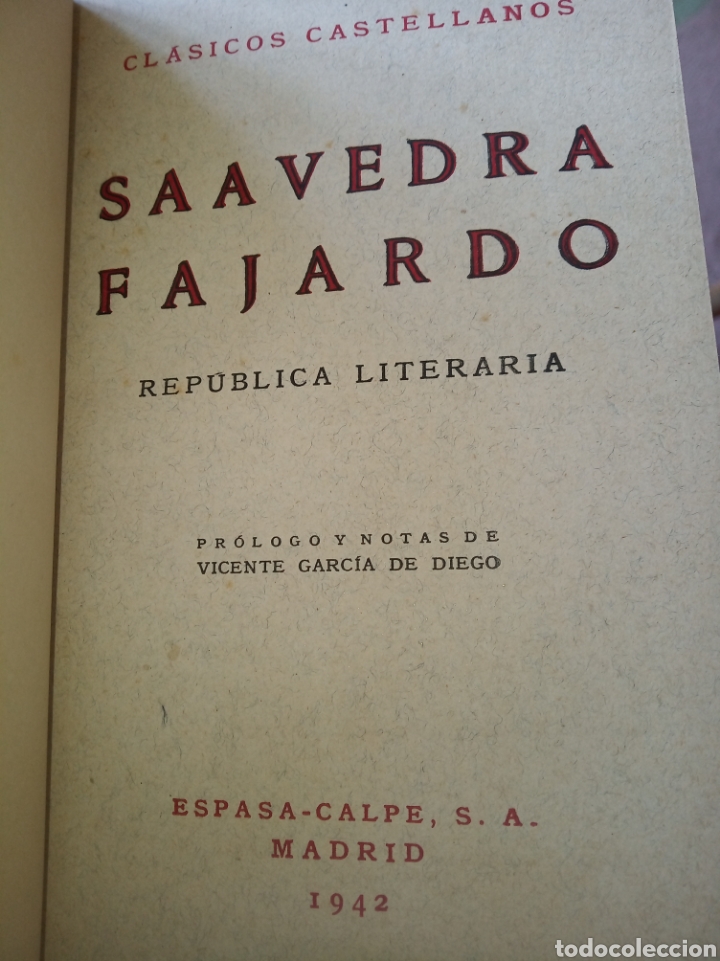 Libros de segunda mano: Republica literaria. Saavedra Fajardo. - Foto 5
