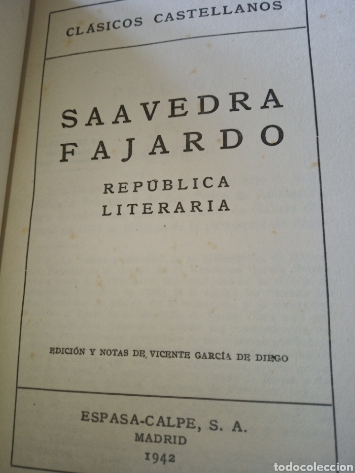 Libros de segunda mano: Republica literaria. Saavedra Fajardo. - Foto 6