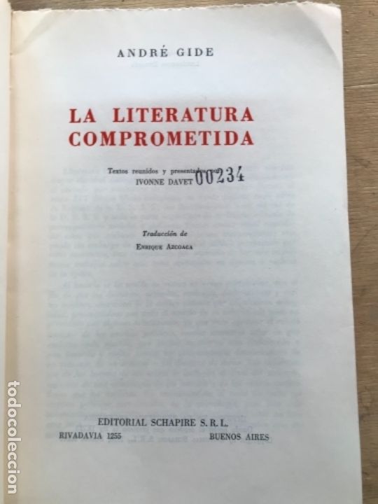 Libros de segunda mano: LA LITERATURA COMPROMETIDA. ANDR&Eacute; GIDE. - Foto 2