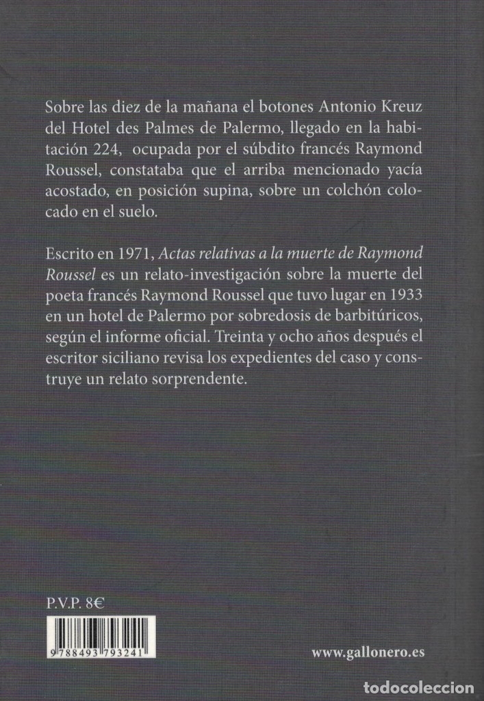 Libros de segunda mano: Leonardo Sciascia, Actas relativas a la muerte de Raymond Roussel - Foto 2