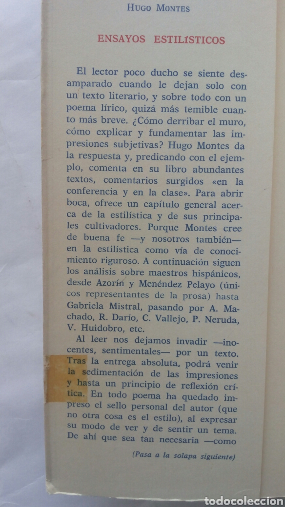Libros de segunda mano: Ensayos estil&iacute;sticos. Hugo Montes. - Foto 3