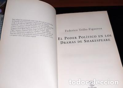 Libros de segunda mano: EL PODER POL&Iacute;TICO EN LOS DRAMAS DE SHAKESPEARE, TESIS DOCTORAL DE FEDERICO TRILLO - Foto 2