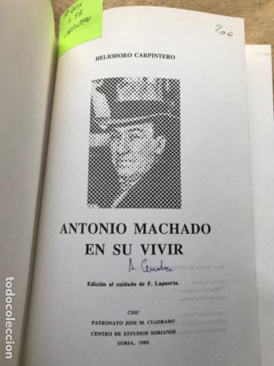 Libros de segunda mano: ANTONIO MACHADO EN SU VIVIR. HELIODORO CARPINTERO. - Foto 2
