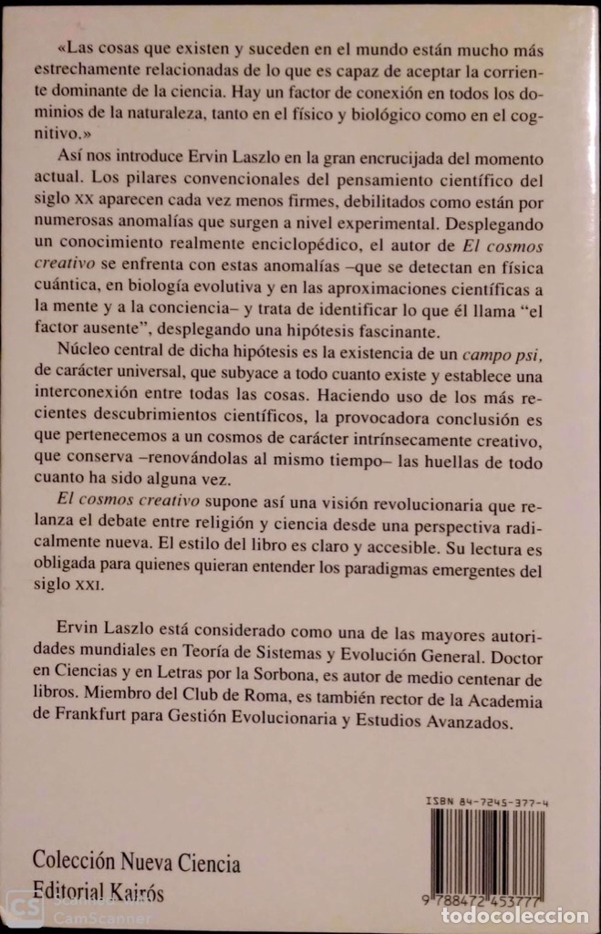Libros de segunda mano: El cosmos creativo.Ervin Laszlo.Kair&oacute;s.1997. - Foto 2