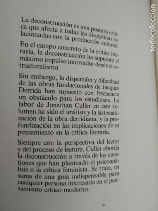 Libros de segunda mano: SOBRE LA DECONSTRUCCI&Oacute;N --- JONATHAN CULLER - Foto 2