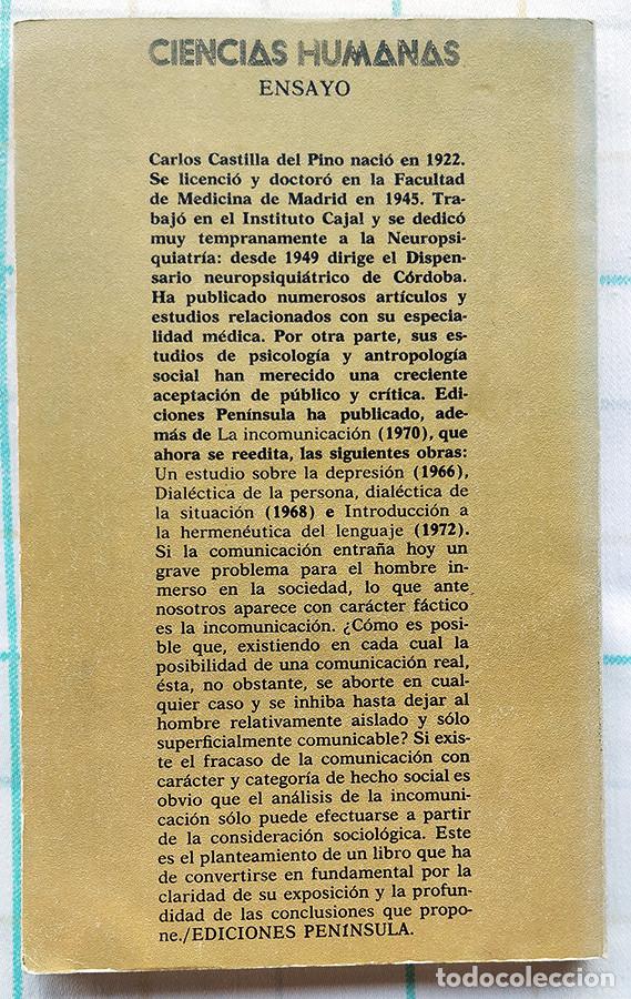 Libros de segunda mano: LA INCOMUNICACI&Oacute;N. Carlos Castilla del Pino - Foto 2