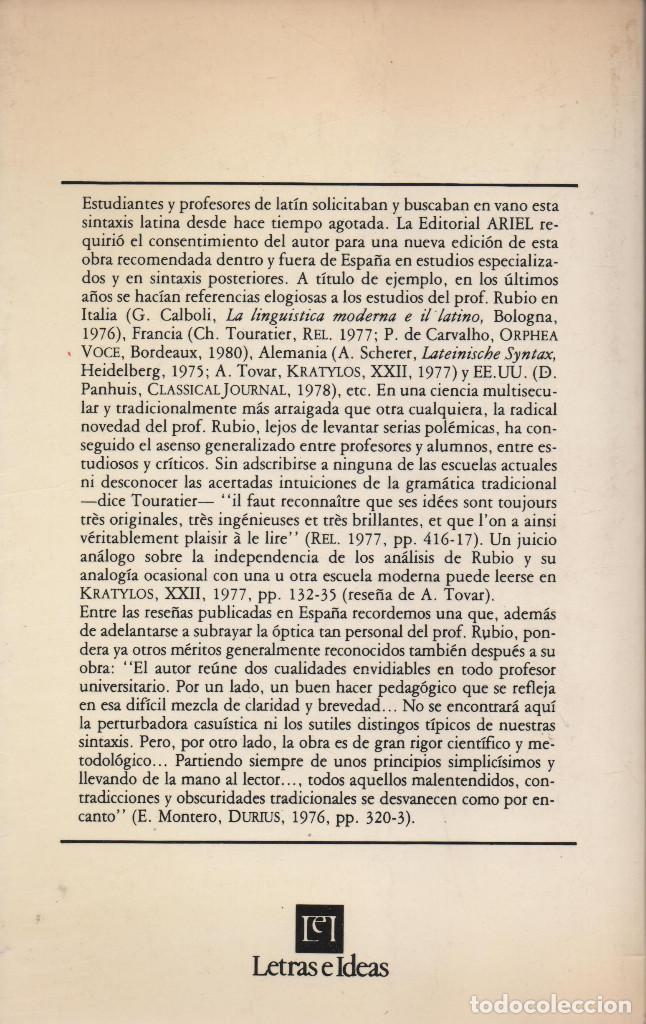 Libros de segunda mano: Introducci&oacute;n a la sintaxis estructural del lat&iacute;n. Lisardo Rubio. Ariel. 1&ordf;Edici&oacute;n. 1983. - Foto 2