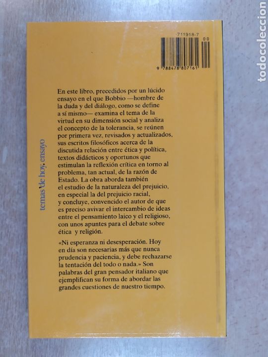Libros de segunda mano: ELOG&Iacute;O DE LA TEMPLANZA / NORBERTO BOBBIO / TEMAS DE HOY. 1997 - Foto 4