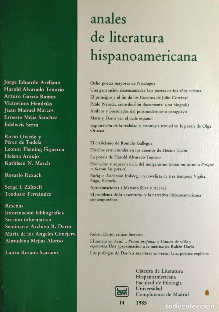 Libros de segunda mano: ANALES DE LITERATURA HISPANOAMERICANA, 14 (1985) / UNIVERSIDAD COMPLUTENSE DE MADRID.