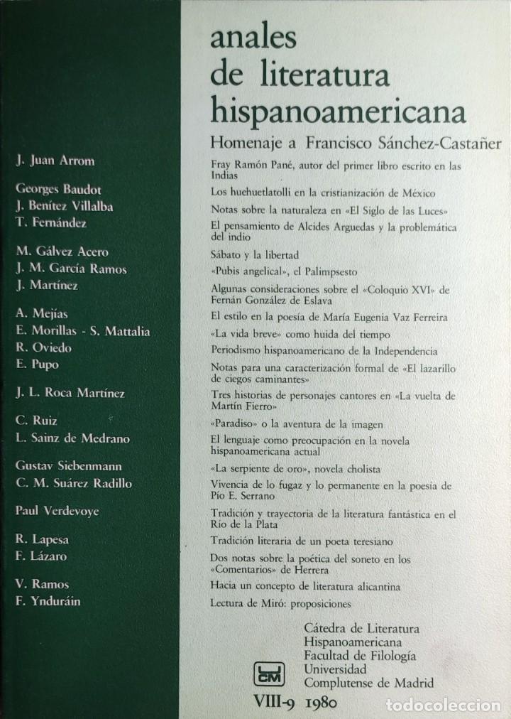 Libros de segunda mano: ANALES DE LITERATURA HISPANOAMERICANA, VIII-9 (1980) / UNIVERSIDAD COMPLUTENSE DE MADRID.