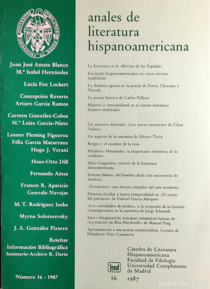 Libri di seconda mano: ANALES DE LITERATURA HISPANOAMERICANA, 16 (1987) / UNIVERSIDAD COMPLUTENSE DE MADRID.
