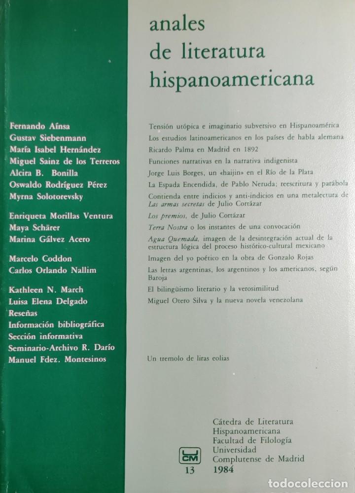 Libros de segunda mano: ANALES DE LITERATURA HISPANOAMERICANA, 13 (1984) / UNIVERSIDAD COMPLUTENSE DE MADRID.