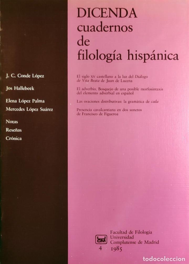 Libros de segunda mano: DICENDA : CUADERNOS DE FILOLOG&Iacute;A HISP&Aacute;NICA, 4 (1985) / UNIVERSIDAD COMPLUTENSE DE MADRID.