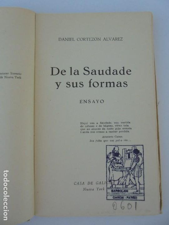 Libros de segunda mano: DANIEL CORTEZON. DE LA SAUDADE Y SUS FORMAS. ENSAYO. 1960 - Foto 2