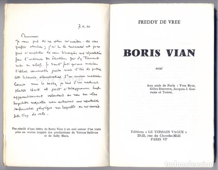 Libros de segunda mano: DE VREE, Freddy. Boris Vian. Essai. 1965. - Foto 2