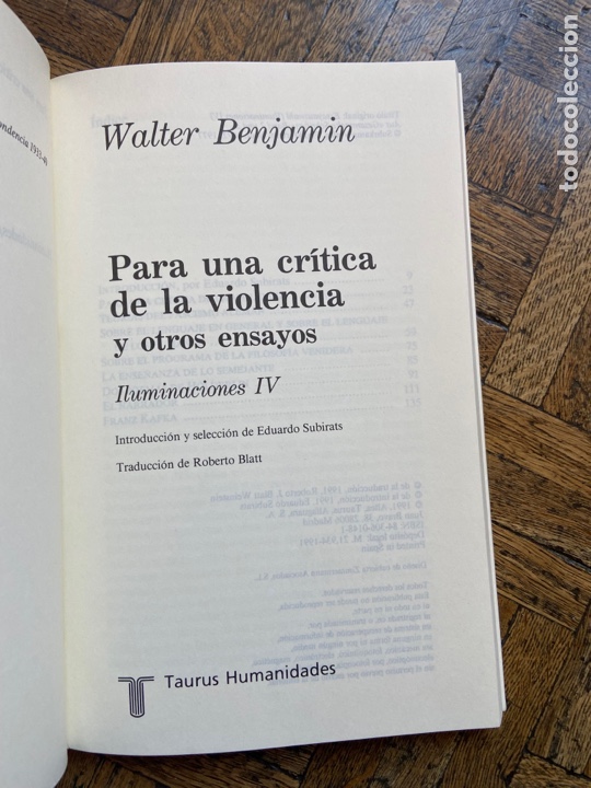 Libros de segunda mano: Para una cr&iacute;tica de la violencia - Walter Benjamin - Taurus (1991) - Foto 3