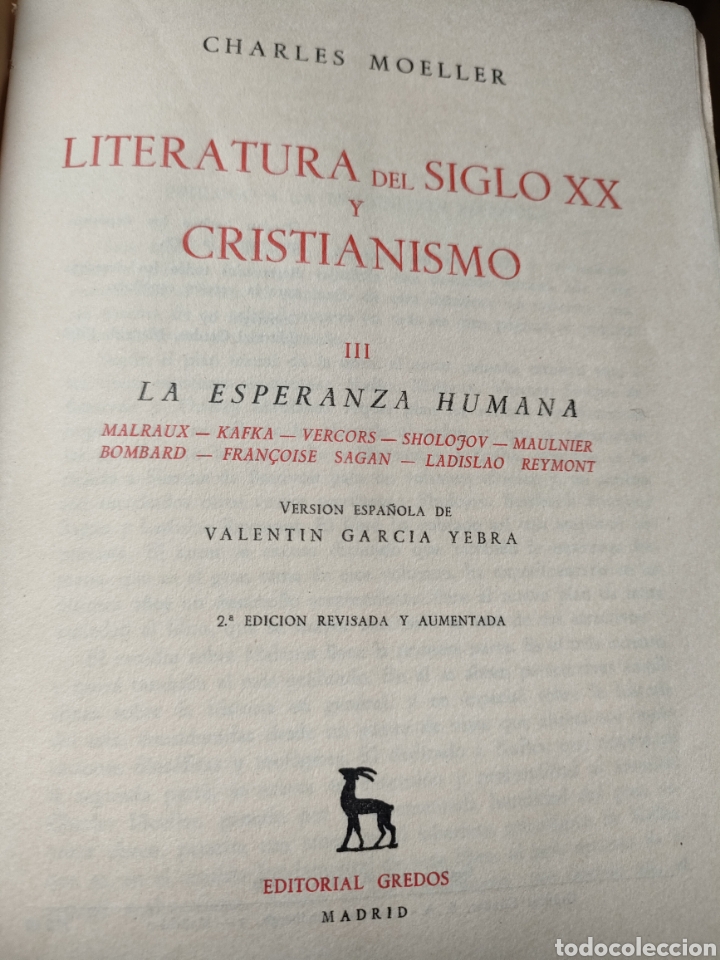 Libros de segunda mano: Literatura del siglo XX y cristianismo III Carles Moeller Kafka Salgan Malraux y otros Gredos 1960