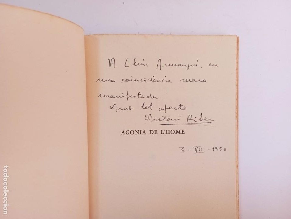 Libros de segunda mano: Antoni Ribera - Agonia de lhome - 1950 Dedicat&ograve;ria aut&ograve;grafa - Foto 2