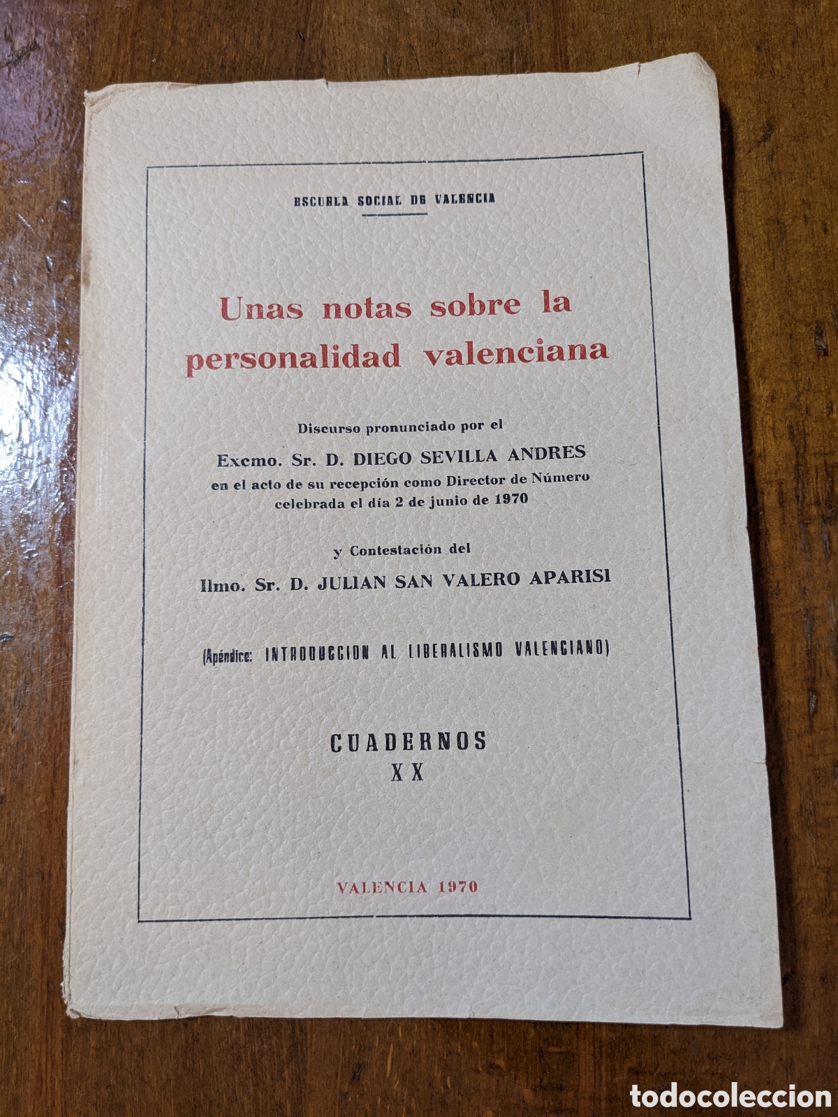 Libros de segunda mano: UNAS NOTAS SOBRE LA PERSONALIDAD VALENCIANA - Escuela social de Valencia 1970