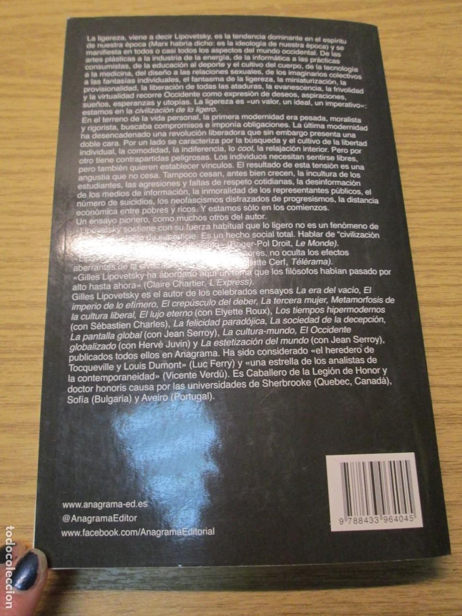 Libros de segunda mano: GILLES LIPOVETSKY. DE LA LIGEREZA. EDITORIAL ANAGRAMA 2016 - Foto 12