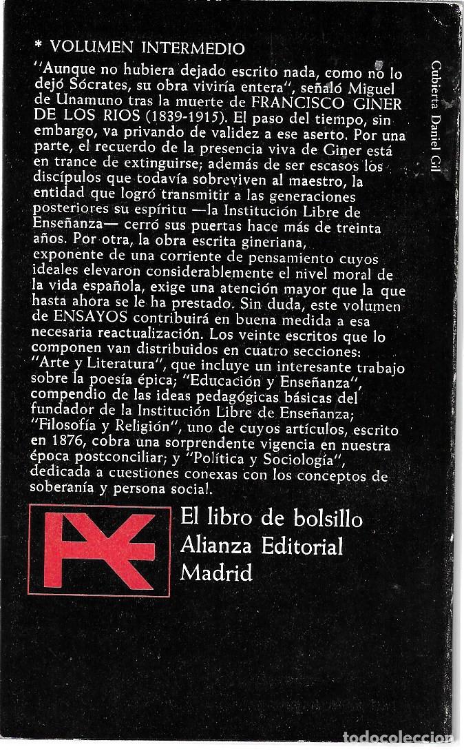 Libros de segunda mano: Francisco Giner de los R&iacute;os . Ensayos - Foto 2
