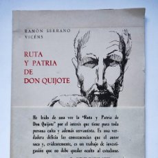 Libros de segunda mano: RUTA Y PATRIA DE DON QUIJOTE. RAMÓN SERRANO VICÉNS. DIPUTACIÓN DE CUENCA. ESPAÑA 1966.. Lote 401759359