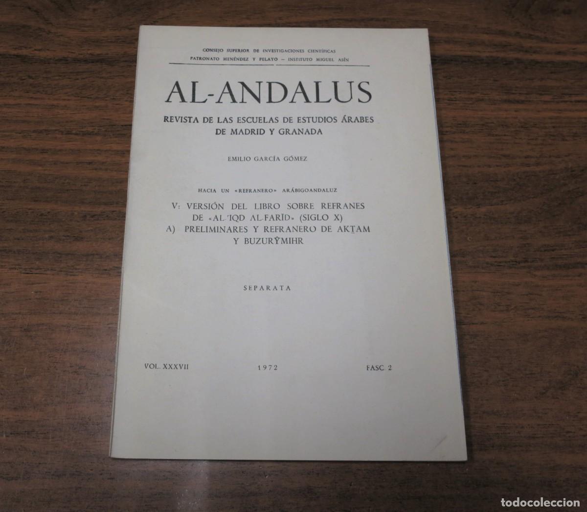 Gebrauchte B&uuml;cher: Revista Al-Andalus. Hacia un &ldquo;refranero&rdquo; ar&aacute;bigoandaluz. V: Versi&oacute;n del libro... &ldquo;Al Iqd Al-Farid&rdquo;