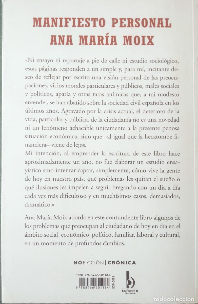 Libros de segunda mano: Ana Mar&iacute;a Moix-Manifiesto Personal.Ediciones B.2011. - Foto 2