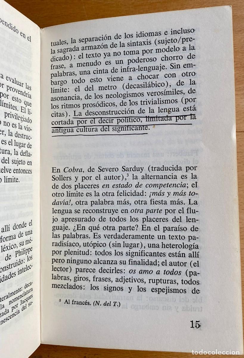 Libros de segunda mano: El placer del texto, de Roland Barthes - Foto 3