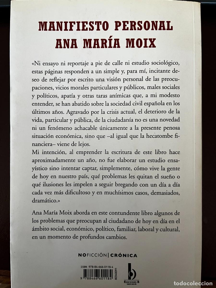 Libros de segunda mano: MANIFIESTO PERSONAL. Ana Maria Moix. Ediciones B. 2011 - Foto 2