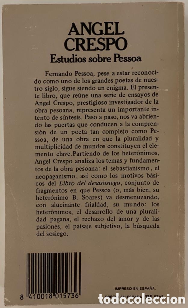 Libros de segunda mano: &Aacute;ngel Crespo, Estudios sobre Pessoa - Foto 2